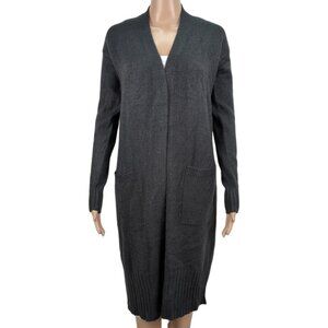 Cardigan Long Dark Gray Open Pockets Womens Size small Warm Fall Autumn Winter